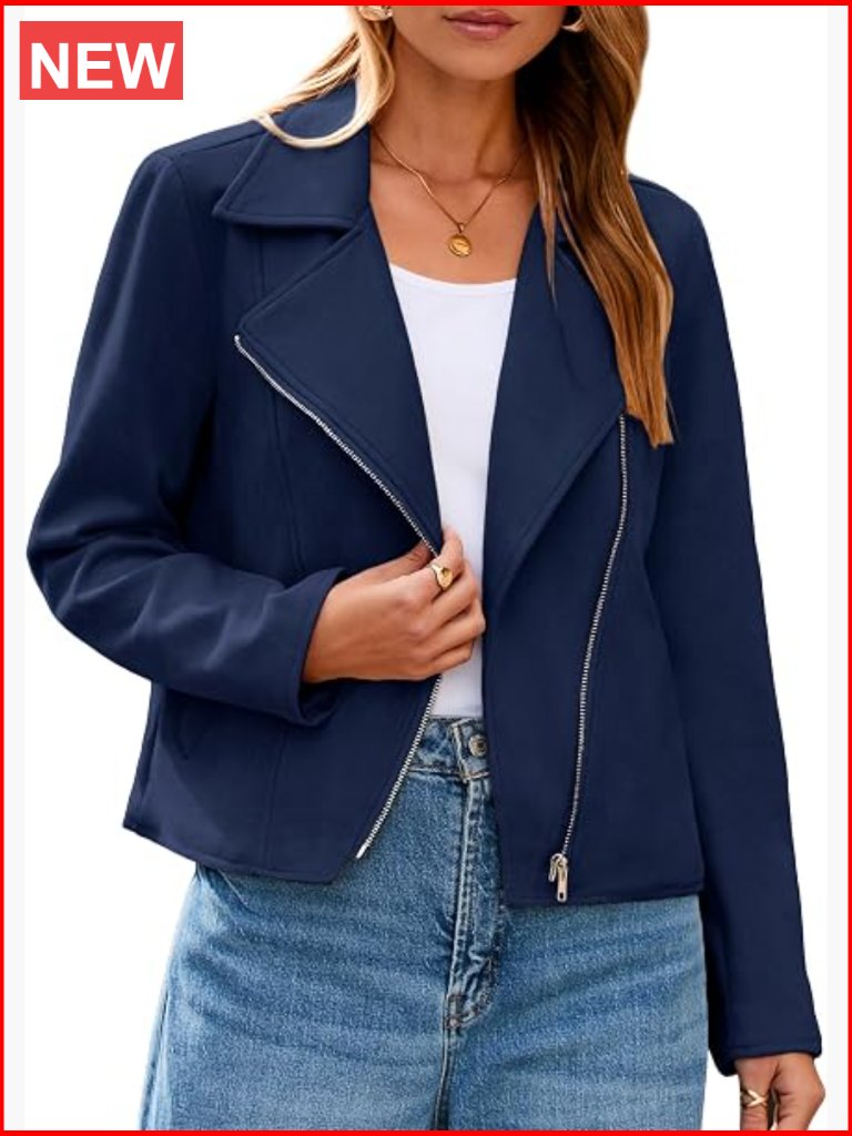 Faux Suede Cropped Zipper Biker Moto Jacket Long Sleeve